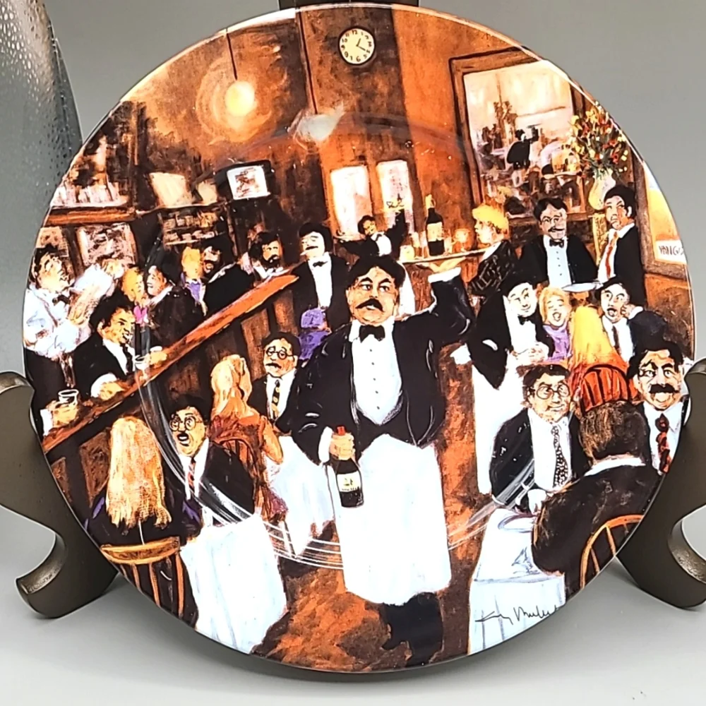 Williams Sonoma Guy Buffet Set of 3 plates Waiters & People in Bar